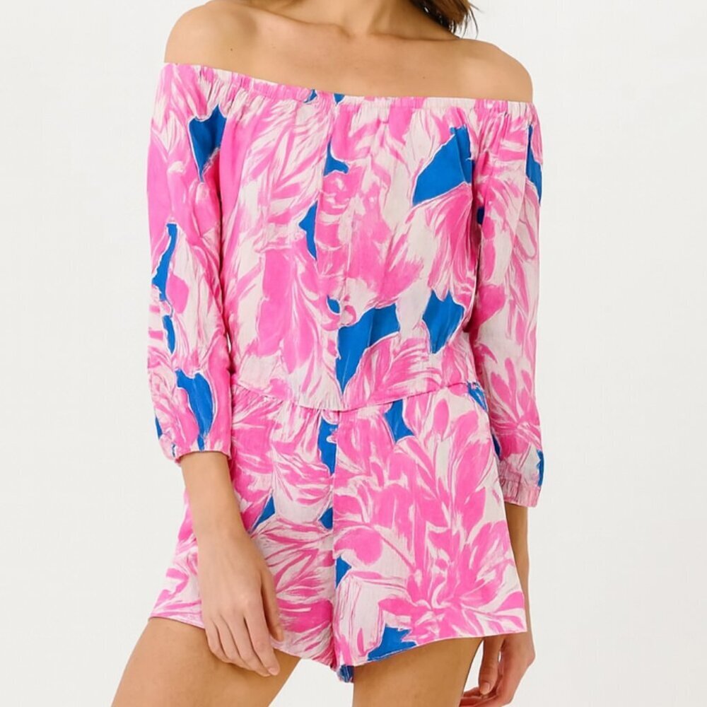 Lilly Pulitzer Off-Shoulder Romper XXS – Pink & Blue‎ Floral